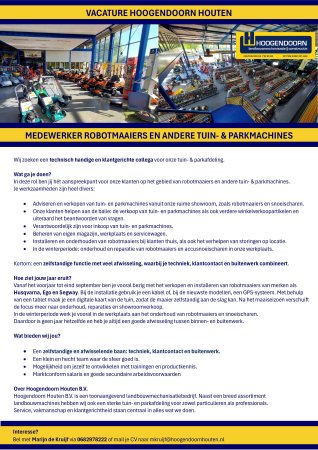 Vacature Medewerker robotmaaiers en andere tuin- en parkmachines PDF Vacature Medewerker robotmaaiers en andere tuin- en parkmachines PDF